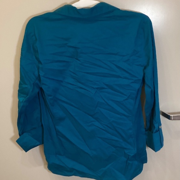 Zac & Rachel Top Womens Large Turquoise Button Front Shirt Stretch Cotton Blend - Picture 9 of 10